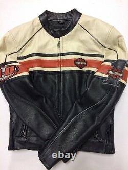 Harley Davidson Torque Leather Jacket Women's XS Black Cream Racing