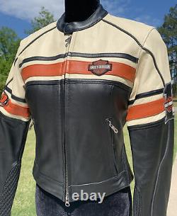 Harley Davidson Torque Leather Jacket Women's XS Black Cream Racing