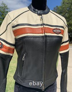 Harley Davidson Torque Leather Jacket Women's XS Black Cream Racing