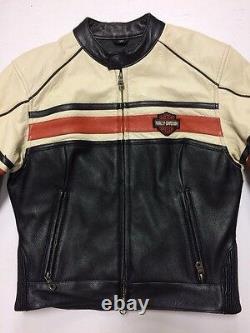 Harley Davidson Torque Leather Jacket Women's XS Black Cream Racing