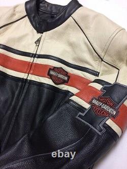 Harley Davidson Torque Leather Jacket Women's XS Black Cream Racing