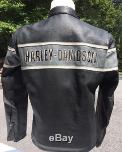 Harley Davidson Victory Lane Grey Stripe #1 Leather Jacket Men Medium Racing