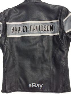Harley Davidson Victory Lane Grey Stripe #1 Leather Jacket Men Medium Racing