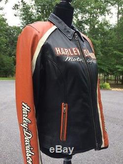 Harley Davidson Vintage Cruiser Leather Jacket Women's Large 98120-08vw Orange