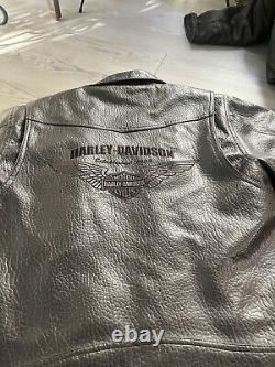 Harley Davidson Vintage Leather Type Dark Brown Jacket LARGE logo Biker Bomber