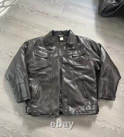 Harley Davidson Vintage Leather Type Dark Brown Jacket LARGE logo Biker Bomber