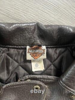 Harley Davidson Vintage Leather Type Dark Brown Jacket LARGE logo Biker Bomber