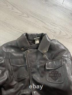 Harley Davidson Vintage Leather Type Dark Brown Jacket LARGE logo Biker Bomber