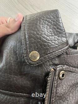 Harley Davidson Vintage Leather Type Dark Brown Jacket LARGE logo Biker Bomber