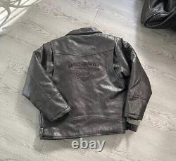 Harley Davidson Vintage Leather Type Dark Brown Jacket LARGE logo Biker Bomber