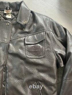 Harley Davidson Vintage Leather Type Dark Brown Jacket LARGE logo Biker Bomber