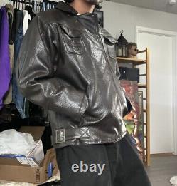 Harley Davidson Vintage Leather Type Dark Brown Jacket LARGE logo Biker Bomber