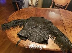 Harley Davidson Vintage Womens fringed black leather jacket size small