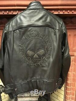 Harley Davidson Willie G Reflective Skull Black Leather Jacket Mens 2XL W Liner