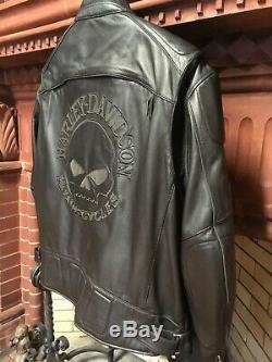 Harley Davidson Willie G Reflective Skull Black Leather Jacket Mens 2XL W Liner
