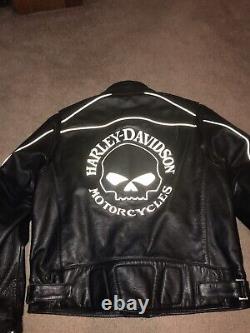 Harley Davidson Willie G Reflective Skull Leather Jacket men's XL 98099 W Liner