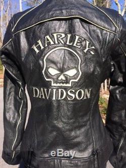 Harley Davidson Willie G Reflective Skull Women's Leather Jacket Small Black