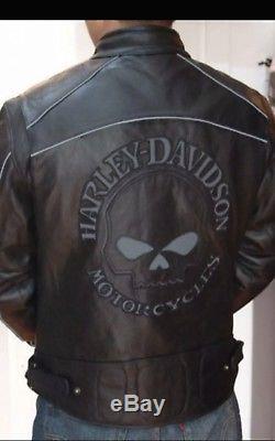Harley Davidson Willie G Skull Mens Leather Riding Jacket Reflective XL ...