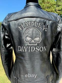 Harley Davidson Women Reflective Willie G Skull Leather Jacket 98152-09VW Large