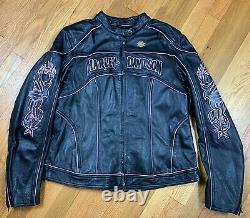 Harley Davidson Women's BLOSSOM Black Leather Jacket Pink Rose 97002-10VW Sz XL