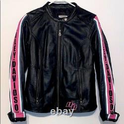 Harley Davidson Women's Black Pink Leather Riding Jacket Size Small