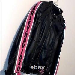 Harley Davidson Women's Black Pink Leather Riding Jacket Size Small