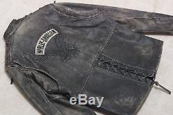 Harley Davidson Women's Corral Distressed Leather Studded Eagle Jacket Laces M