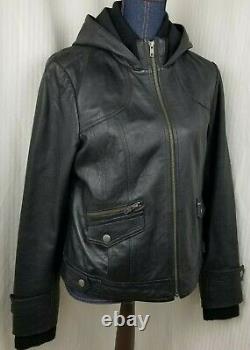 Harley Davidson Women's FRENZY Hooded Black Leather Jacket 97091-12VW Size Large