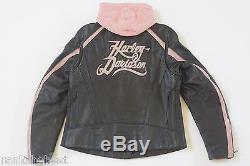 Harley Davidson Women's Pink City Lights Black Leather 3in1 Jacket XL 97155-10VW