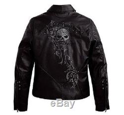 Harley Davidson Women's WICKED Swarovski Skull Black Leather Jacket 97123-09VW S