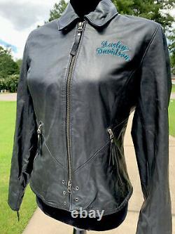 Harley Davidson Womens ARABELLE Black Leather Jacket Turquoise Eagle Medium