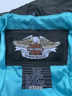 Harley Davidson Womens ARABELLE Black Leather Jacket Turquoise Eagle Medium