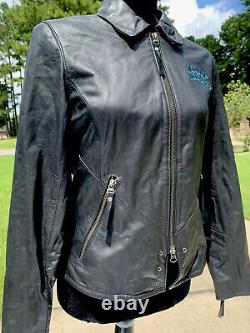 Harley Davidson Womens ARABELLE Black Leather Jacket Turquoise Eagle Medium