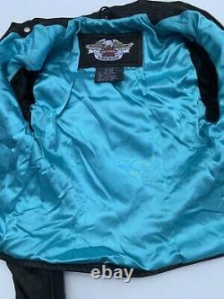 Harley Davidson Womens ARABELLE Black Leather Jacket Turquoise Eagle Medium