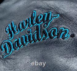 Harley Davidson Womens ARABELLE Black Leather Jacket Turquoise Eagle Medium