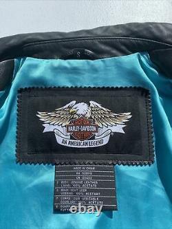 Harley Davidson Womens ARABELLE Black Leather Jacket Turquoise Eagle Small