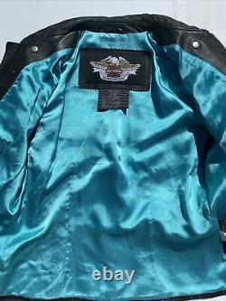 Harley Davidson Womens ARABELLE Black Leather Jacket Turquoise Eagle Small