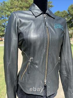 Harley Davidson Womens ARABELLE Black Leather Jacket Turquoise Eagle Small