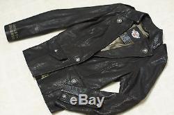 Harley Davidson Womens Black Deluxe Blazer Leather Jacket Military XL 97104-09VW