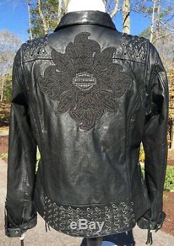 Harley Davidson Womens DARK SHADOWS Black Leather Jacket 2XL Studded Lace