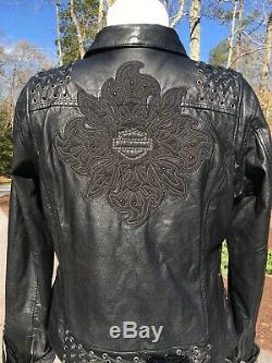 Harley Davidson Womens DARK SHADOWS Black Leather Jacket 2XL Studded Lace