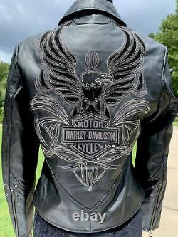 Harley-Davidson Womens ISIS Eagle Black Leather Jacket Medium MINT