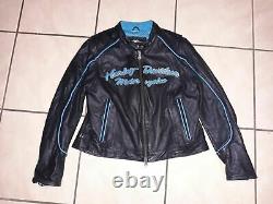 Harley Davidson Womens Leather Black Teal Riding Jacket Large