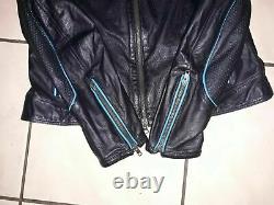 Harley Davidson Womens Leather Black Teal Riding Jacket Large