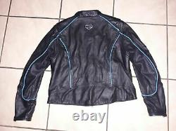 Harley Davidson Womens Leather Black Teal Riding Jacket Large