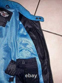 Harley Davidson Womens Leather Black Teal Riding Jacket Large