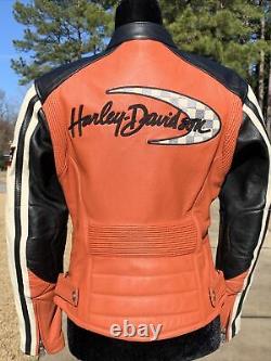 Harley Davidson Womens Leather Jacket Small Orange Black Racing