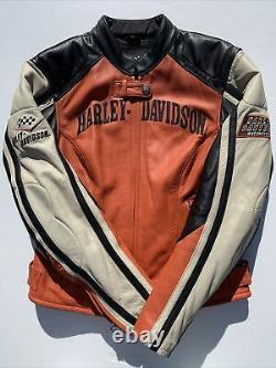 Harley Davidson Womens Leather Jacket Small Orange Black Racing