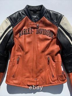 Harley Davidson Womens Leather Jacket Small Orange Black Racing