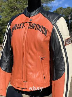 Harley Davidson Womens Leather Jacket Small Orange Black Racing